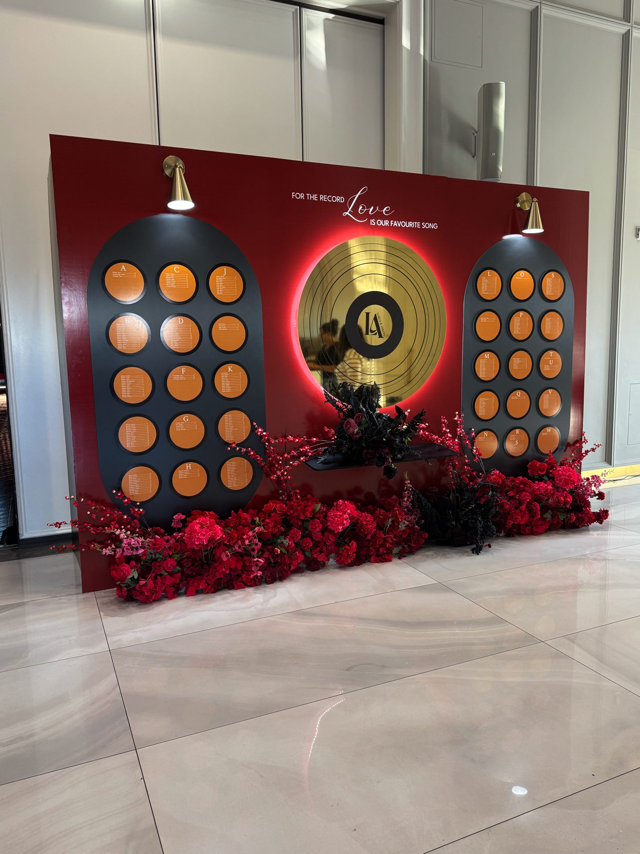 Gold floral acrylic wedding seating chart