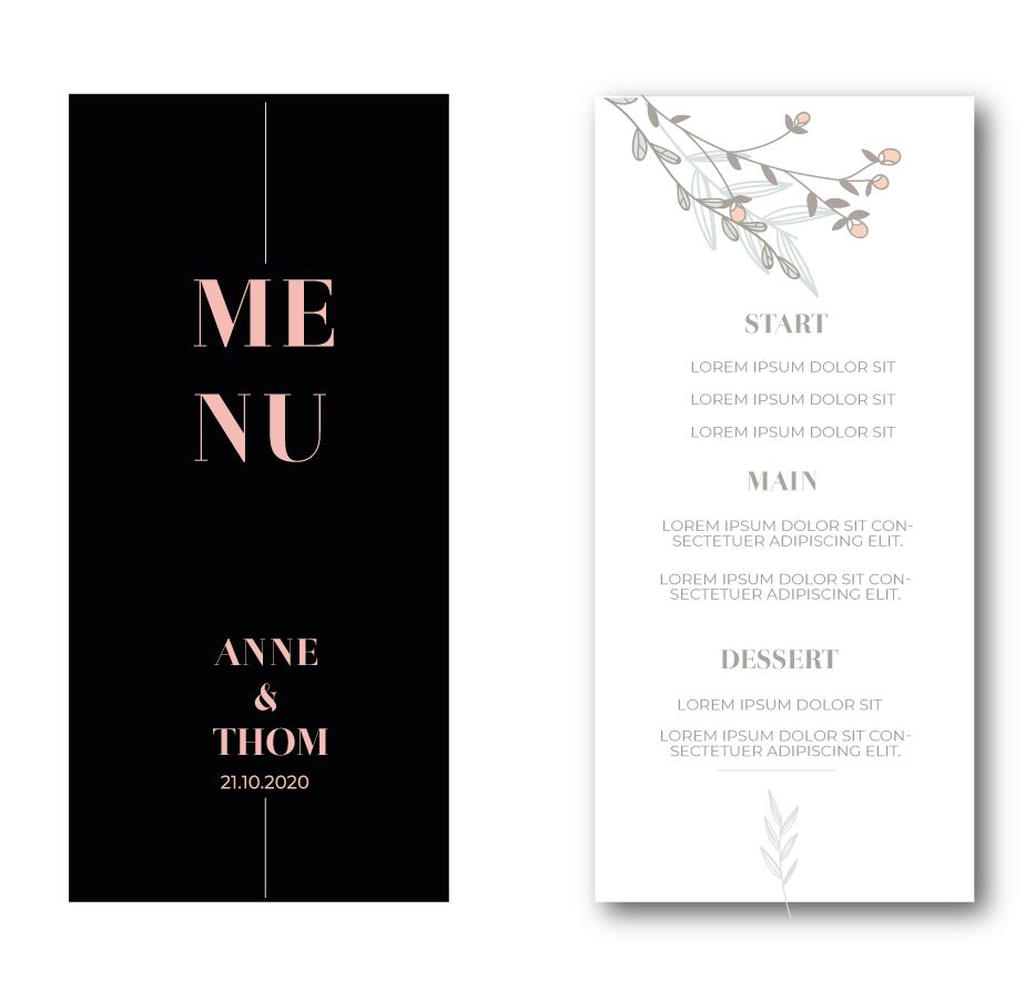 Custom printed wedding menu